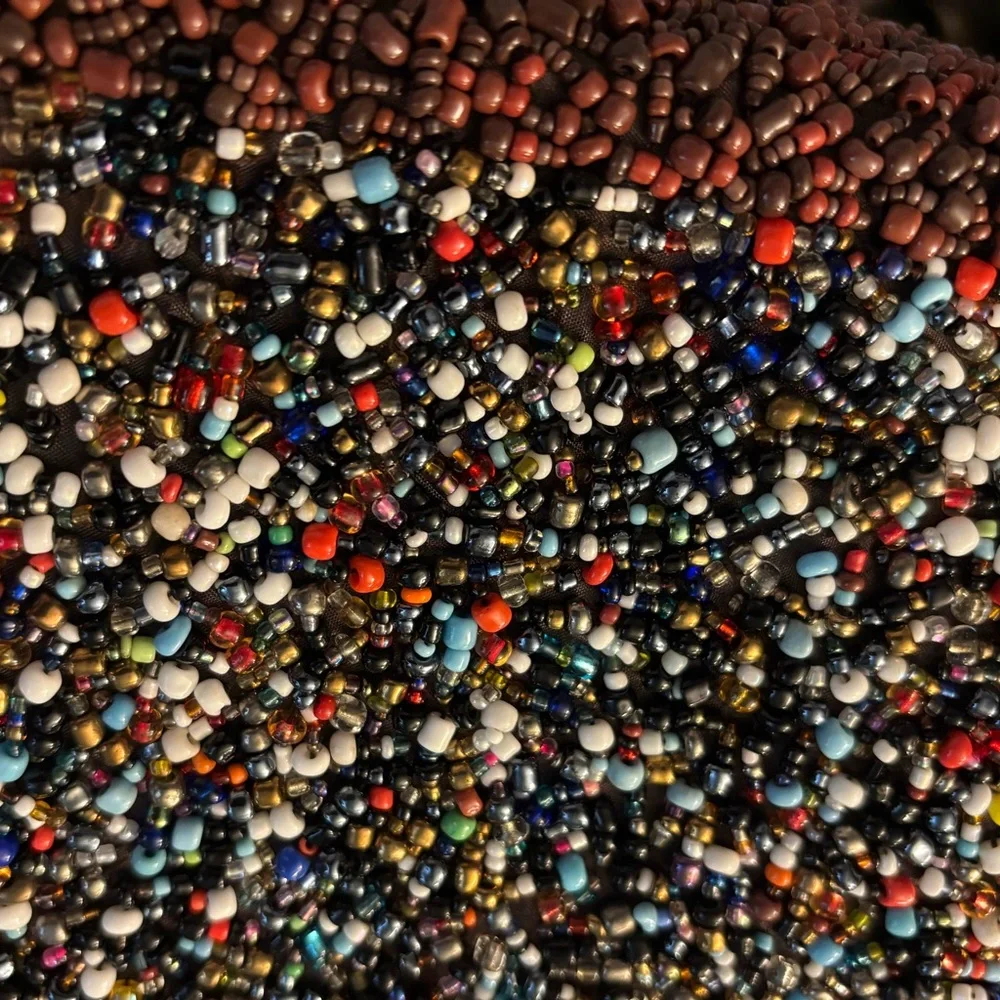 Heavily beaded Indonesian CLUTCH OR CROSSBODY BAG neutral Brazil beads!